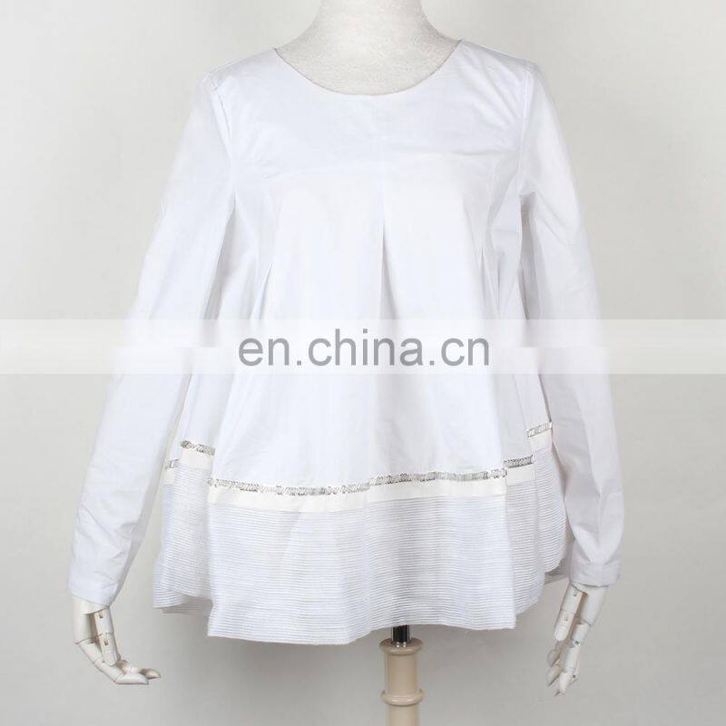 Ladies round neck plus size flower shape woman cotton shirt