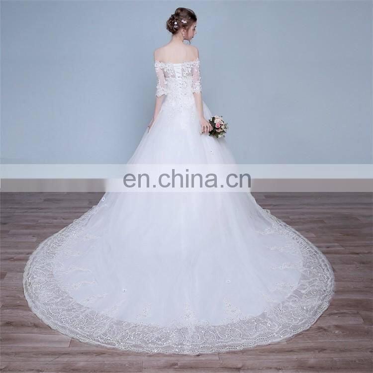 HS1624 2017 Bling Wedding Dress China Long Train Sequined Appliqued Embroidery Bridal Ball Gown