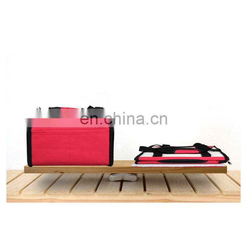 red pet carrier bag with mesh and handle strap for dog and cat