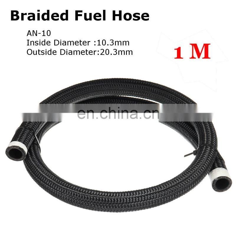 1-3m Universal Oil Line Hose Stainless Steel Braided PTFE Brake Fuel Hose Pipe Oil Cooler Tubing Silver black for Fuel Supply