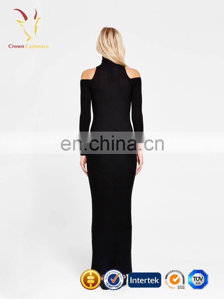 Cashmere knitted extra long dress off shoulder design dresses for Women