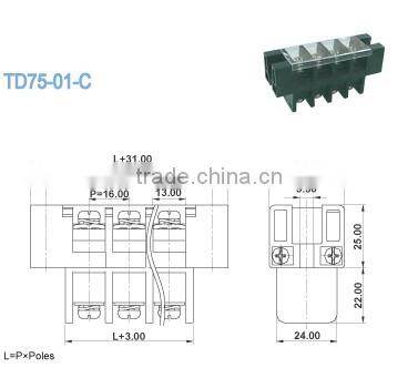 termin Block 16.0mm Pitch Perforation Through Panel Terminal Block Connector 600V 75A