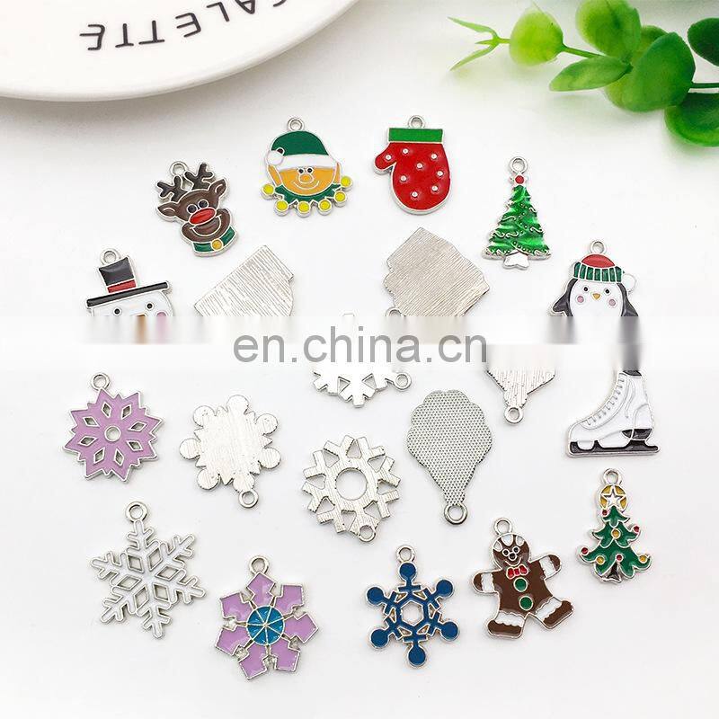 20Pcs/Set New Christmas Charms Pendants Enamel Bracelet Party Home Metal Craft Decoration Tree Hanging DIY Jewelry Accessories
