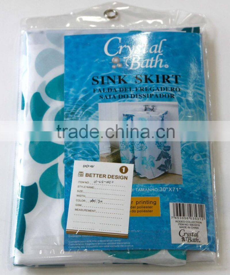 HOT SALE 100% POLYESTER PINTED SINK SKIRT/BATHROOM FABRIC SINK SKIRT
