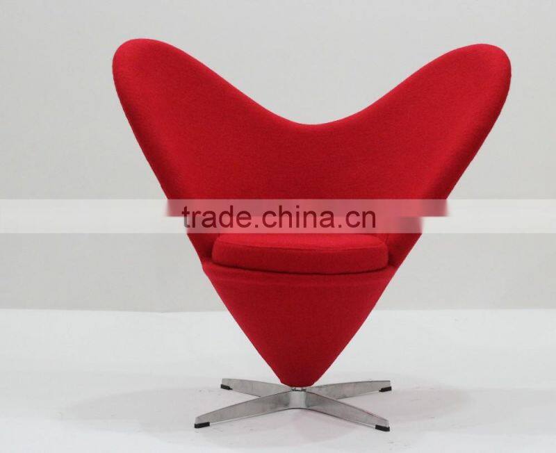 replica classic design fiberglass material fabric heart chair, cone chair with chrome finish legs