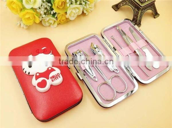 Promotional Gifts Stainless Steel 7PC Pink Hello Kitty Manicure Set