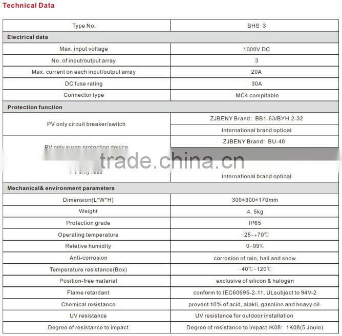 with 3 strings and SPD, Solar DC combiner, pv string combiner box