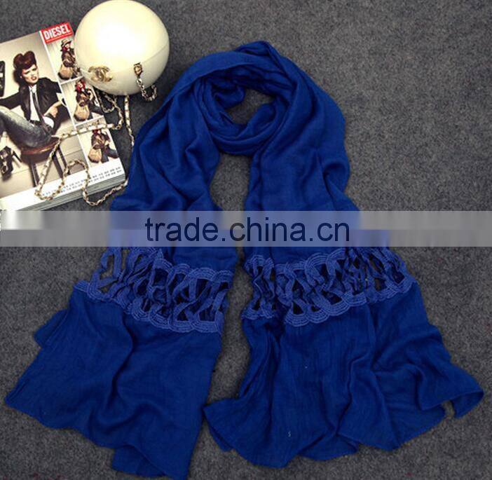 Wholesale New Korean Fashion Cotton Plain Ladies Lace Neck Scarf