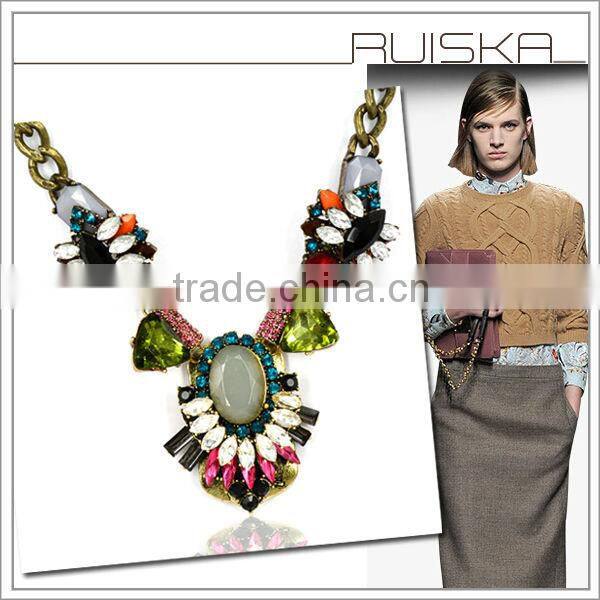 Antique Bronze Plated Crystal Necklace Jewelry