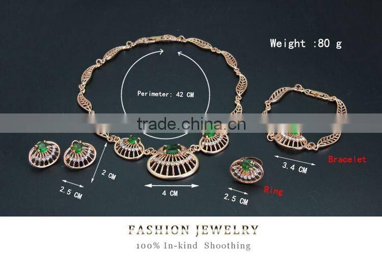 Top Hot Sale Women 18k Gold Plated Jewelry Sets Beautiful Luck Green Trendy Necklace Bracelet Earrings Ring Good Jewelry
