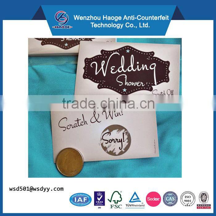 300gsm Art paper OEM designs colorful printing Scratch and Win Card