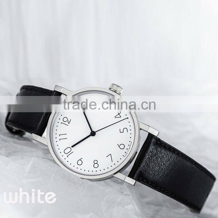 PVD white stainless steel case man wrist watch match Wonderful colour genuine leather starp vogue watch