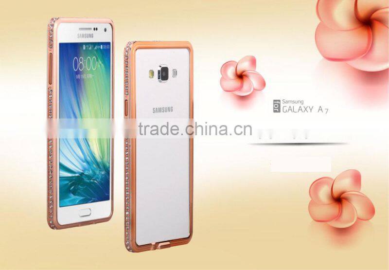 Luxury Hard Case Aluminum Metal Ex Bumper with Bling Bling Diamond Edged Cell Phone Frame Cell Phone Cases for Samsung A7