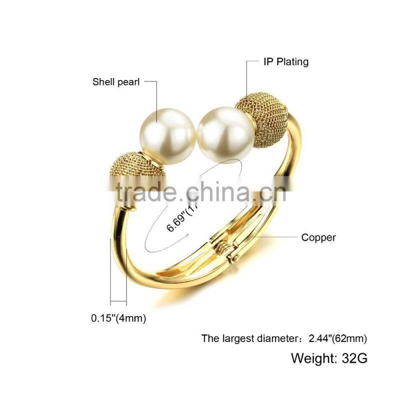 latest design girls top expandable pearl ball bracelet with 18K yellow gold plated