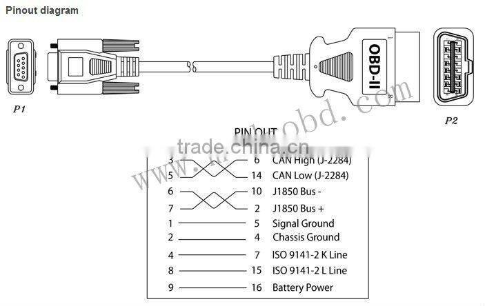 OBD2 Cable J1962M to DB9F 6ft