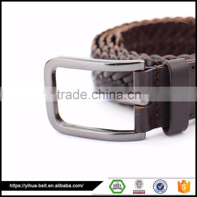popular casual wide Brown Leather elastic pin buckle belt