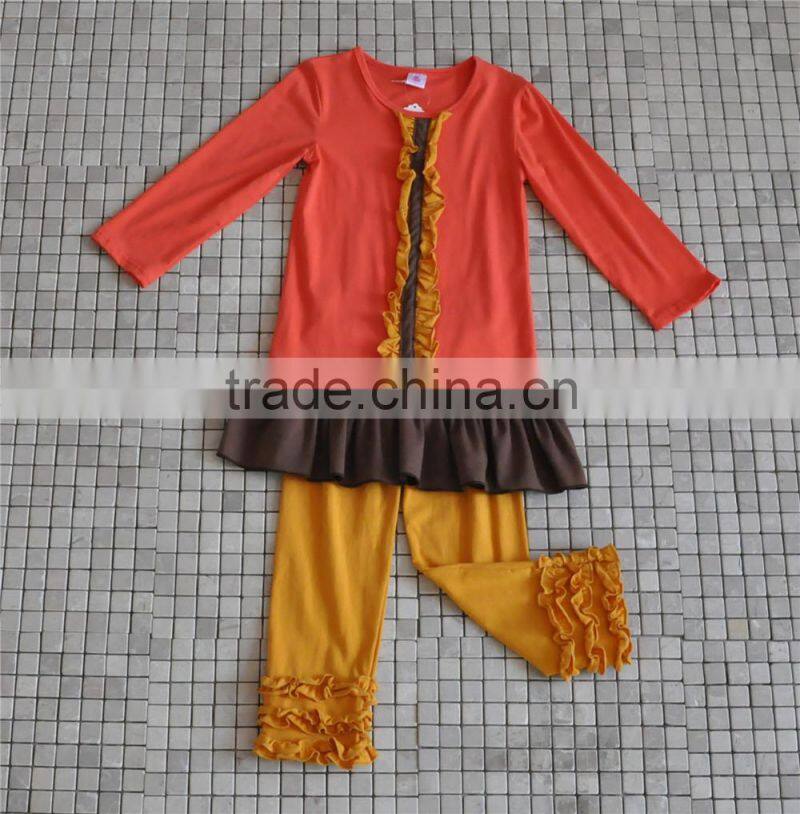 Wholesale childrens boutique clothing turkey embroidery ruffle baby girls thanksgiving outfits