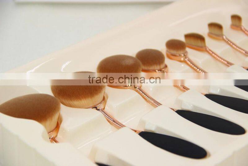 Factory directly super soft black rose gold oval makeup brush 10pcs with rose gold package