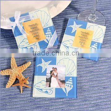 Wholesale Ocean beach temed glass coaster, wedding favors blank glass coaster