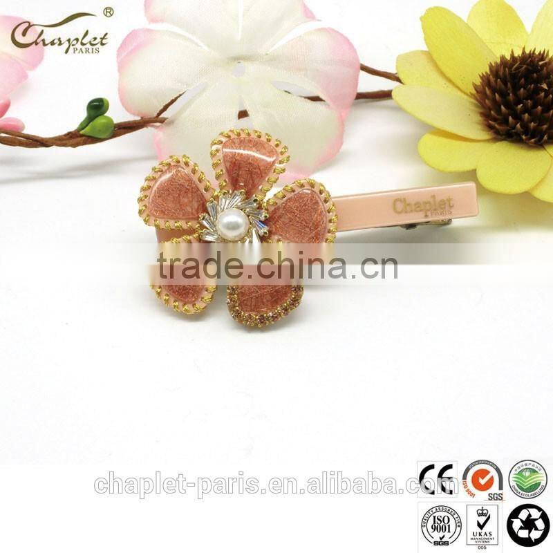 fancy girls colorful pearl flower hairgrip handmade cellulose acetate hair clip