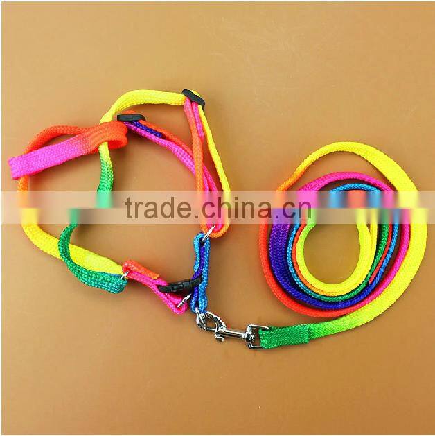 Factory Price Rainbow Nylon Leash and chest For Small/large Dogs;nylon material dog leash and dog chest
