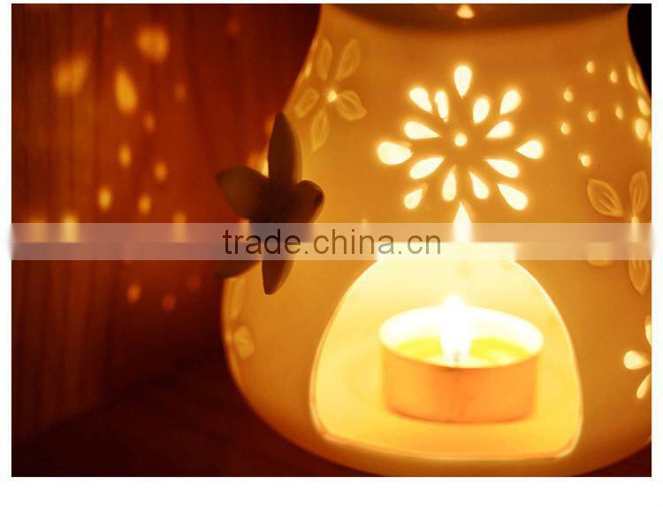Factory mde flower embossed design ceramic Incense burner embossed logo oil burner