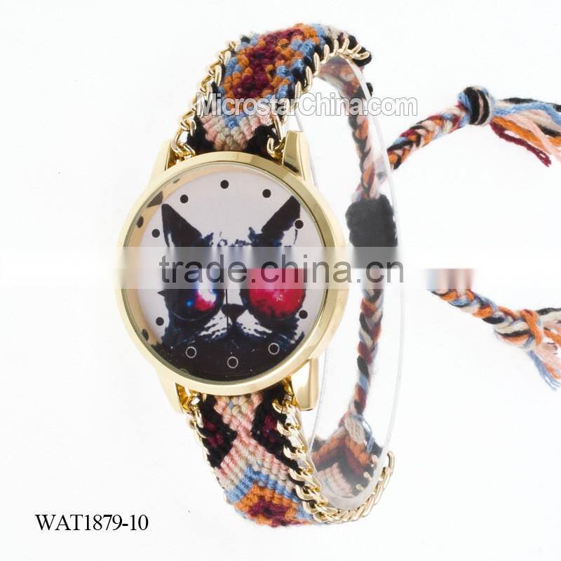 Elastic knitting watch chain cat face quartz watch price