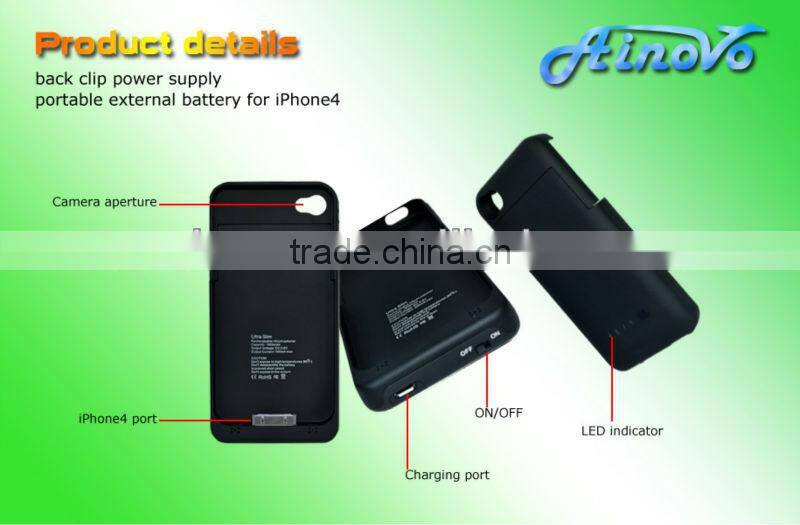 High quality Back Clip Power Battery for iphone 4,external battery case for iphone 4g