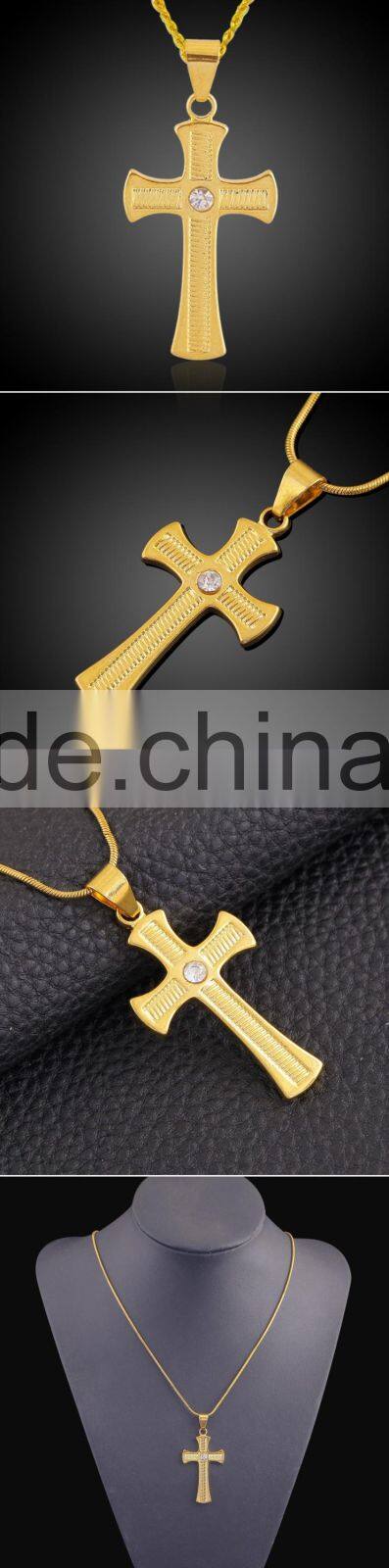 ATHENAA Jewelry 18K Gold Color Jesus Cross Pendant for Women Religious Jewelry