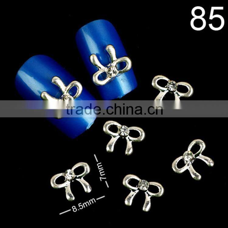 2016 New Arrival Wholesale Fashion bowknot metal rhinestone nail decorations , alloy knot nail art