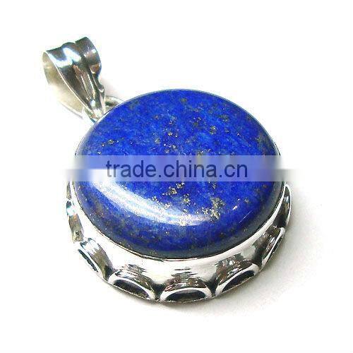 925 Sterling Silver Blue Lapis Lazuli Cabochon Stone Pendant