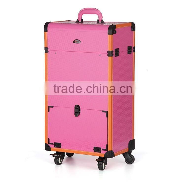 Premium professional PVC rolling makeup case with cosmetic drawer