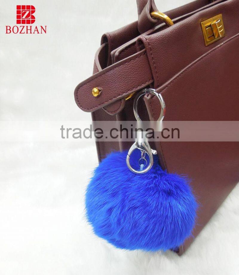 Genuine rabbit plush promotional gift keychain/ handbag accessories pom pom keyring