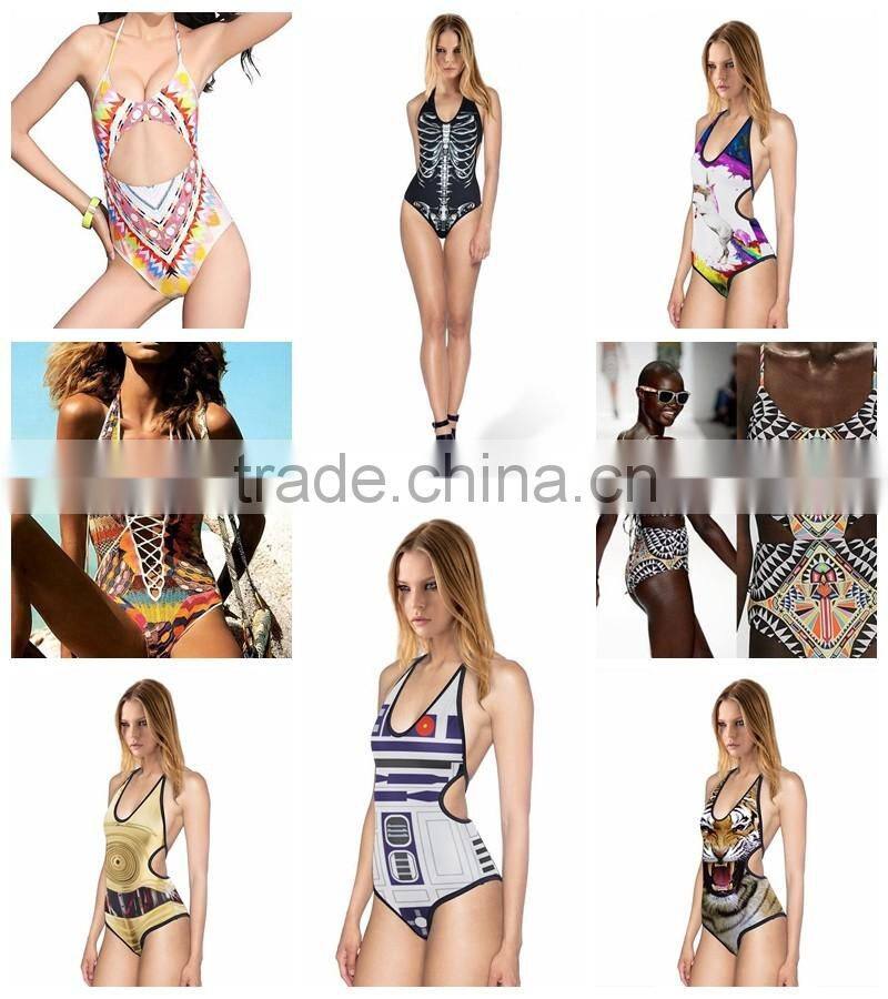 BSC087 Hot open young girl sexy one piece printing triangle bikini swimwear