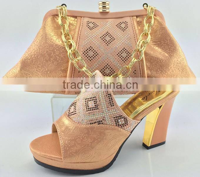 Soft leather bag and matching shoes women bag and shoes set for party