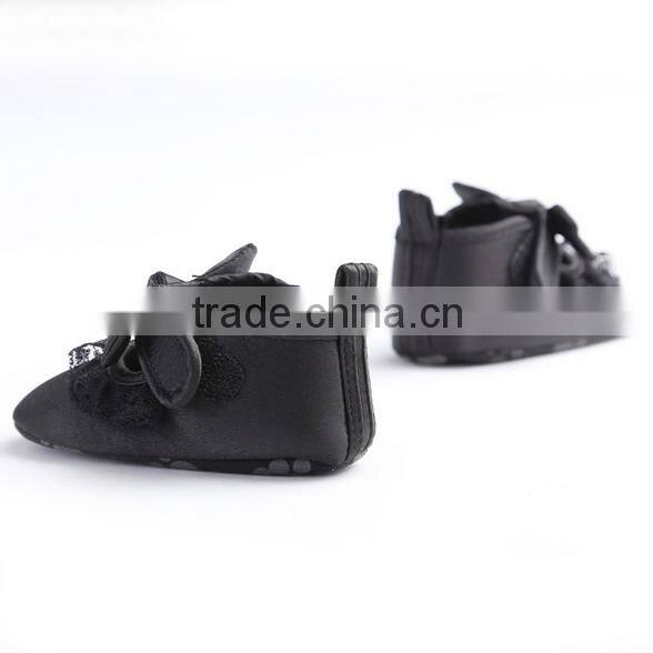 Classic black with cute bow female baby dress shoes