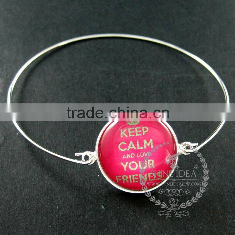 65mm diameter one end open keep calm series 1 candy color collage art cabochon silver wiring fashion bangle bracelet 6420002