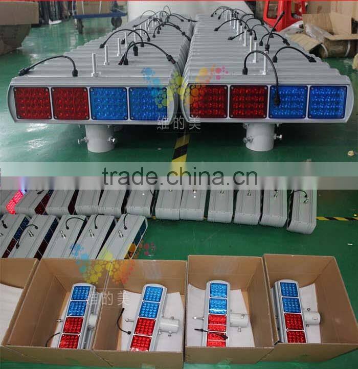Road safety 12pcs Red blue modules 4sides LED flashing light solar traffic warning light