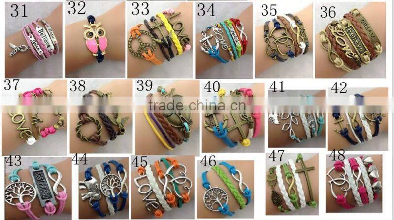 Lovely friendship bangle cross bangle , leather weave handmade infinity bangle