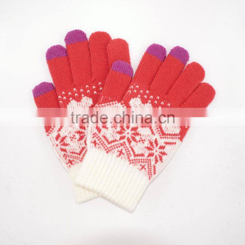 Chenille Snowflake Knit Gloves Fairisle with All Touchscreen Electronic Devices