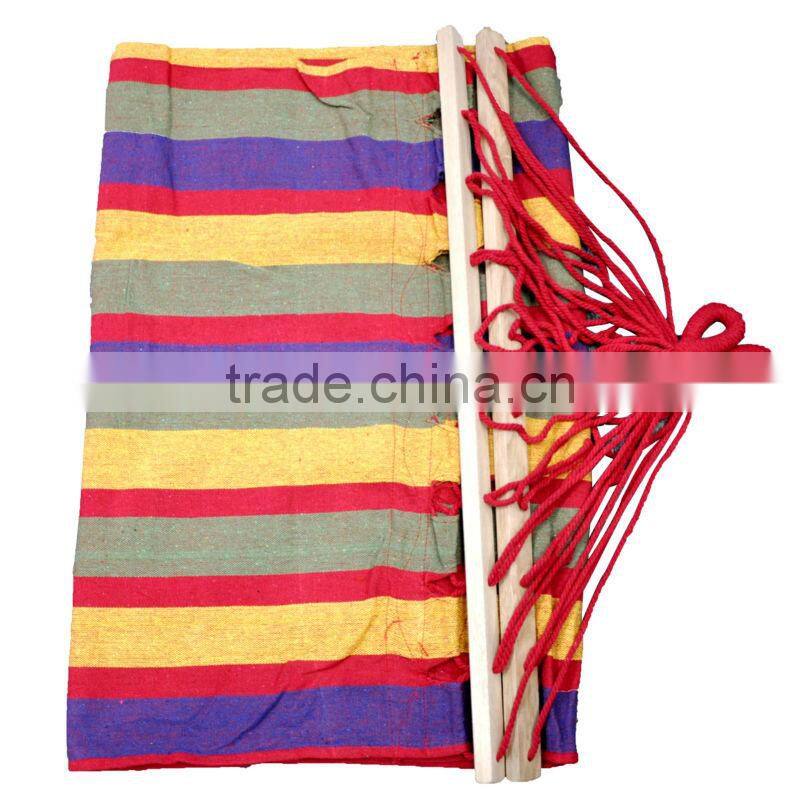 Colorful Strips Cotton Hammock Hanging Sleeping Bed w Wooden Spreader Bar