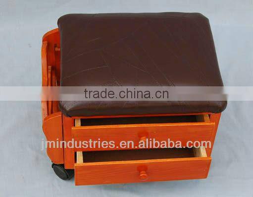 Mobile Wooden Storage Ottoman with Drawers