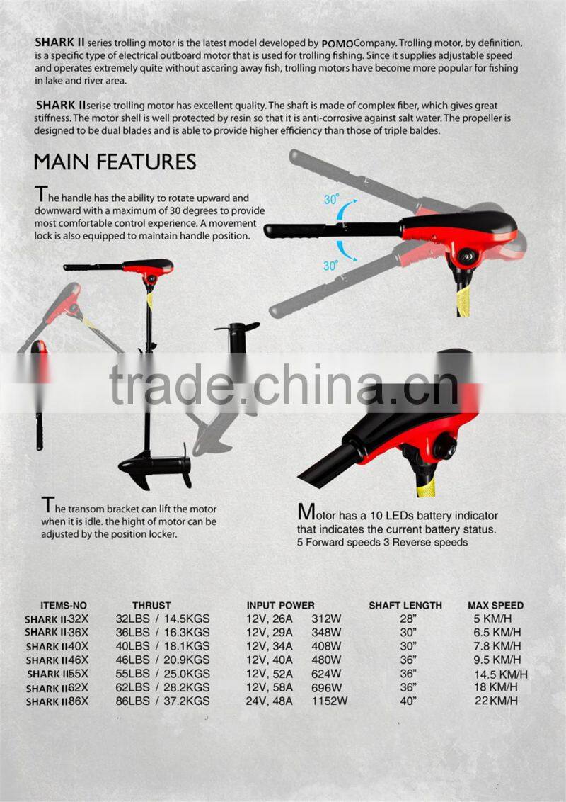 Shark 32lbs 32 Pound Thrust 8 Speed Electric Trolling Motor Electric Outboard Motor for Sale
