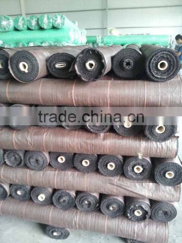 brown woven pp weed mat with green mark line