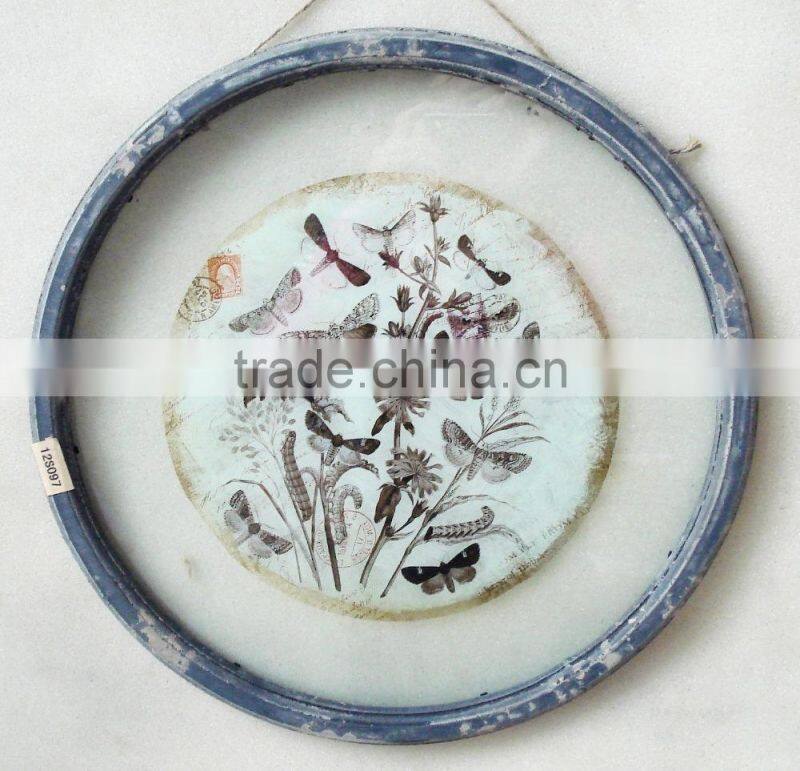 2016 new style rural glass printing with antique wooden frame
