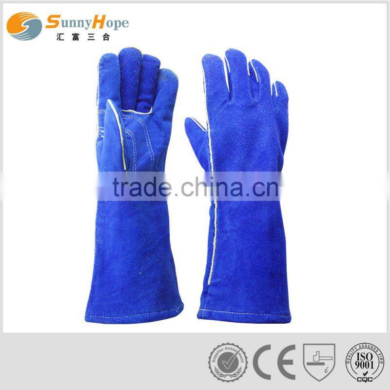 reinforced palm blue cowhide leather welding gloves