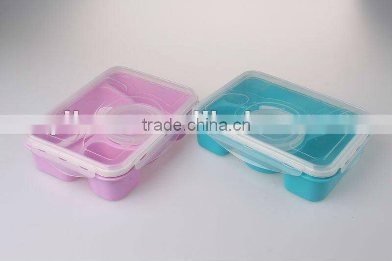 2016 New Design Plastic 4 Compartments Lunch Box With Cutlery Set