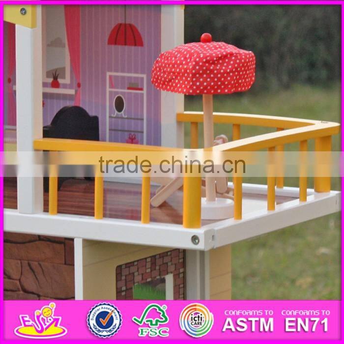2016 new design girls pretend play wooden beachfront mansion dollhouse W06A153