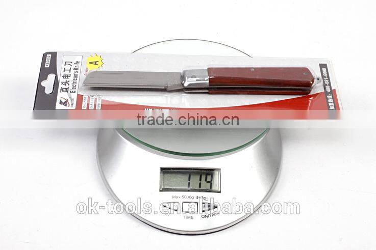 OK-Tools Straight Electrician knife with wood handle(3Cr13)