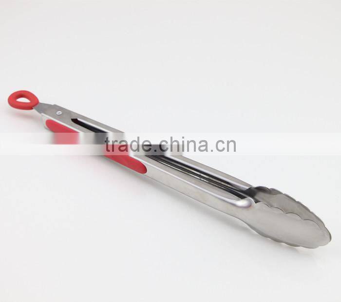 Red Silicone Handle Stainless Steel Tong Barbecue Tong